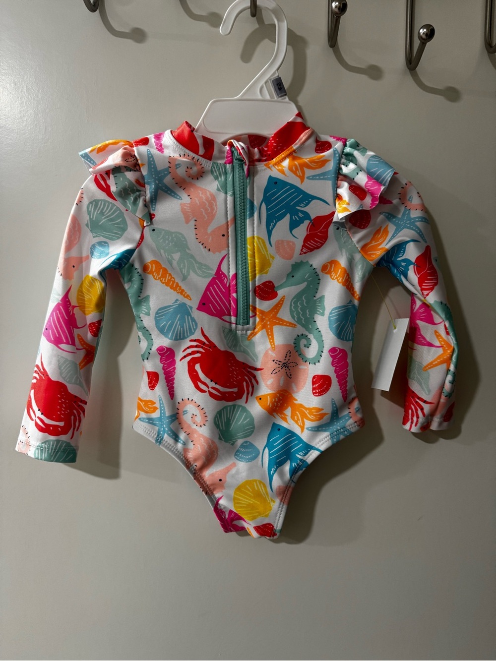 Wonder Nation Baby Girl Ocean One-Piece Zipper Swim Suit 12M